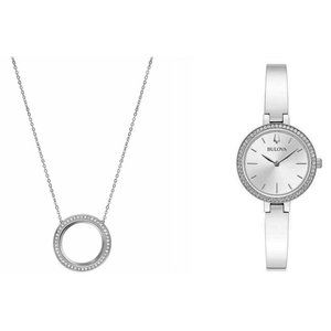 Bulova Women’s Silver Watch with Swarovski Crystal Halo Neckless - 96X154